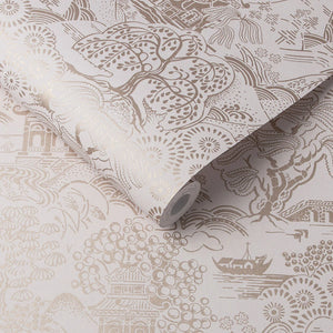 Basuto wallpaper in Pink / Rose Gold by Natty & Polly, styled in an interior