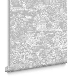 Basuto wallpaper in Grey / White by Natty & Polly, styled in an interior