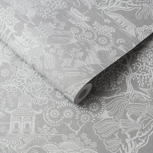 Basuto wallpaper in Grey / White by Natty & Polly, styled in an interior