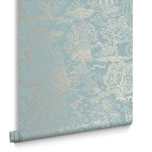 Basuto wallpaper in Duck Egg / Metallic by Natty & Polly, styled in an interior