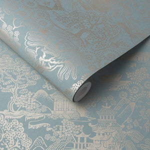 Basuto wallpaper in Duck Egg / Metallic by Natty & Polly, styled in an interior