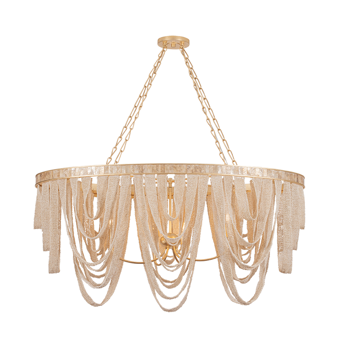 Santorini linear chandelier by Corbett Lighting in Vintage Gold Leaf