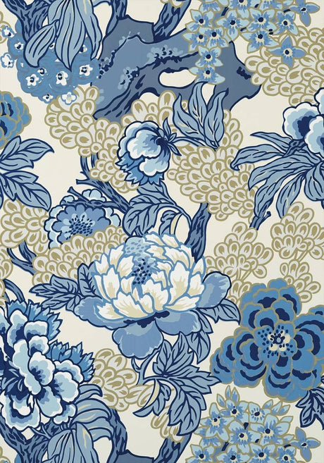 Honshu wallpaper in Blue / Beige by Natty & Polly, full pattern view