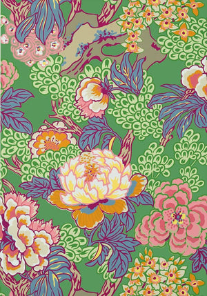Honshu wallpaper in Green by Natty & Polly, full pattern view