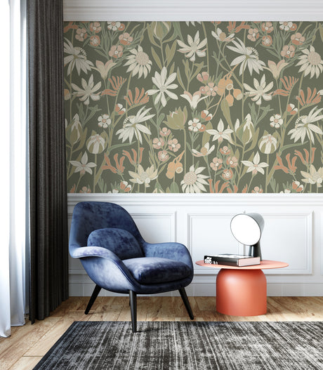 Bushwalk Wallpaper Mural in Moss, Cocolea Natty & Polly, , ,
