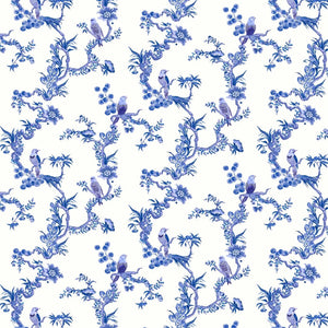 Birds & Berries wallpaper in Blue by Natty & Polly, full pattern view