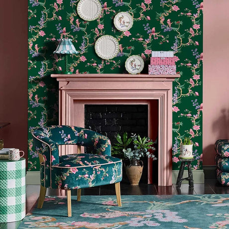 Birds & Berries Wallpaper, Cocolea Natty & Polly, Emerald, Per roll (52 cm × 10 m),