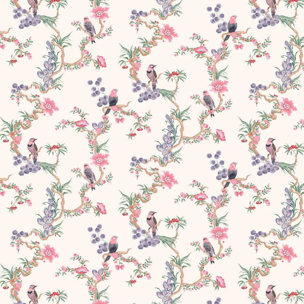 Birds & Berries wallpaper in Spring by Natty & Polly, full pattern view