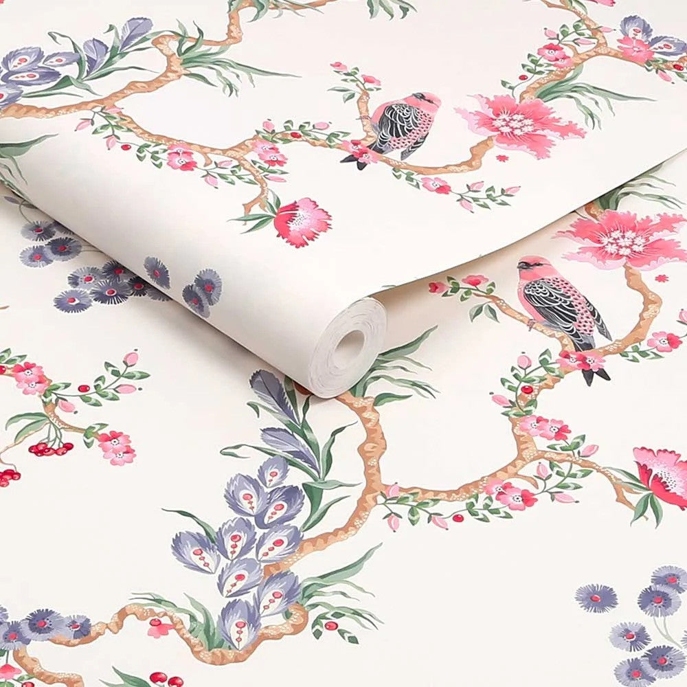 Birds & Berries wallpaper in Spring by Natty & Polly, styled in an interior