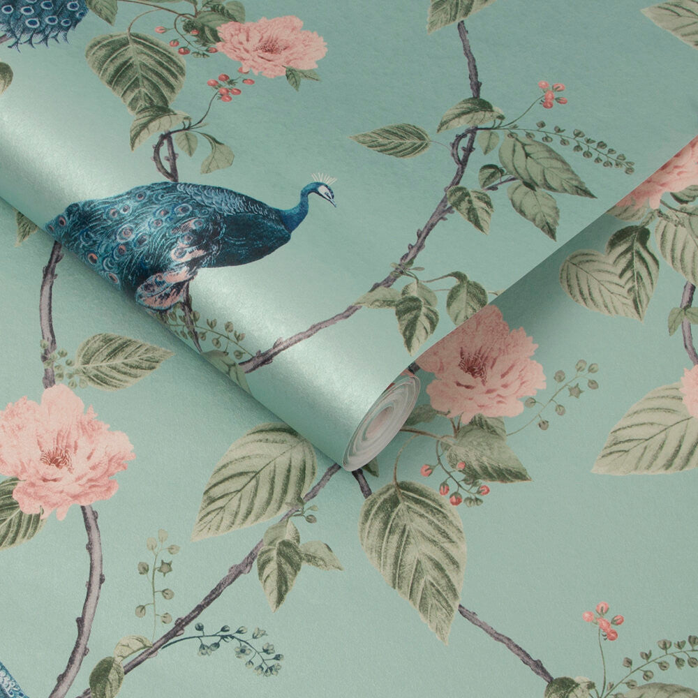 Resplendance wallpaper in Aqua by Natty & Polly, full pattern view