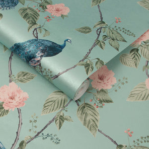 Resplendance wallpaper in Aqua by Natty & Polly, full pattern view