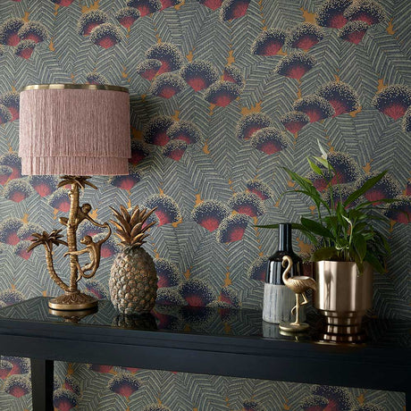 Clarice wallpaper in Jet by Natty & Polly, full pattern view