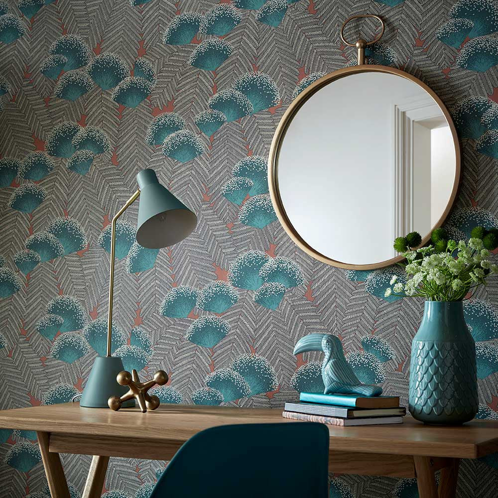 Clarice wallpaper in Cantaloupe by Natty & Polly, full pattern view