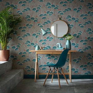 Clarice wallpaper in Cantaloupe by Natty & Polly, full pattern view