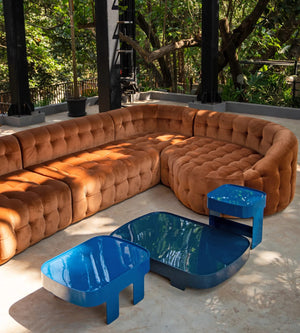 Serenity Modular Sofa Tan Velvet, Scarlet Splendor, Cocolea