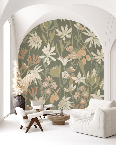 Bushwalk Wallpaper Mural in Moss, Cocolea Natty & Polly, , ,