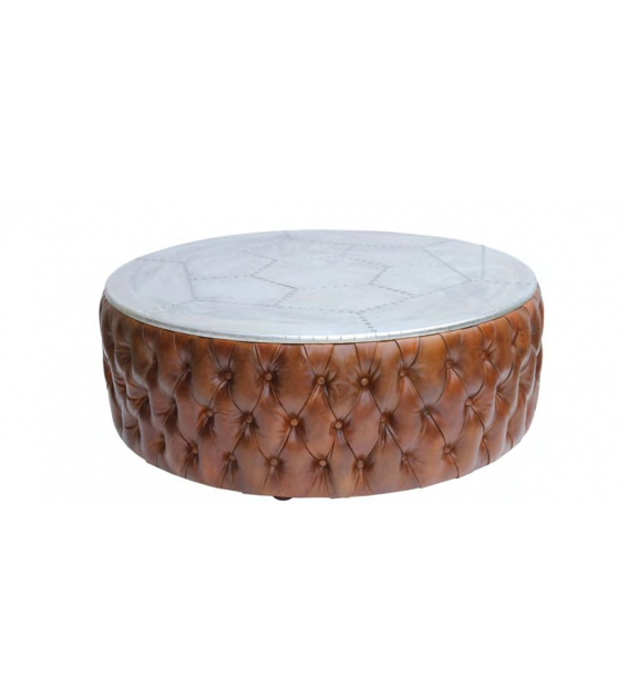 Regal Leather and Aluminium chesterfield coffee table, Cocolea, , ,