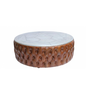 Regal Leather and Aluminium chesterfield coffee table, Cocolea, , ,