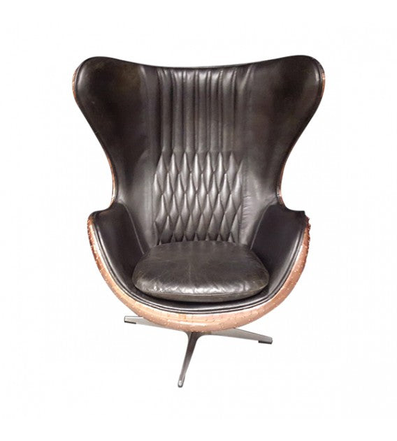 Admiral Black Leather and Copper Egg Chair, Cocolea, , ,