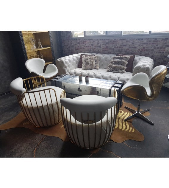 Bubble White Leather and Gold Metal Armchair - Ex Display, Cocolea, , ,