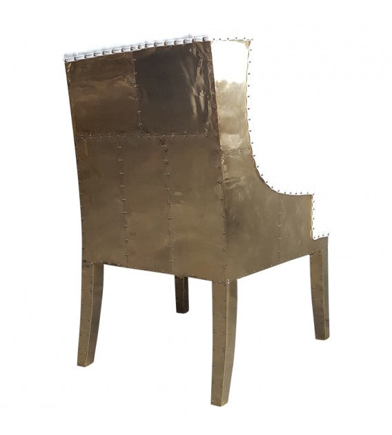 The Empire White Leather and Polished Brass Chair, Cocolea, , ,