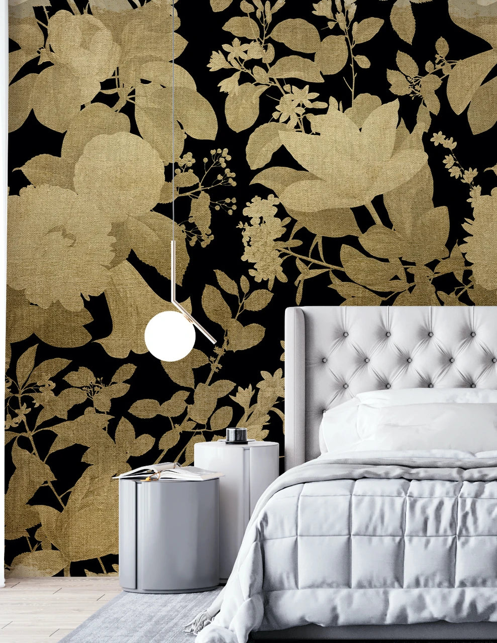 Moonlight wallpaper mural in Black / Gold by Natty & Polly, full pattern view