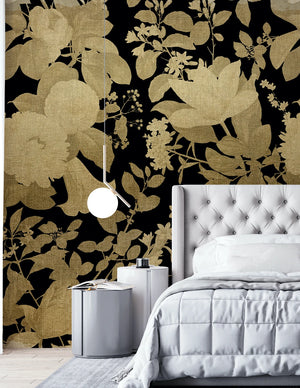 Moonlight wallpaper mural in Black / Gold by Natty & Polly, full pattern view