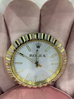 Gold Polished Minimalist Decorative Wall Clock | 35cm Quartz – Luxury Logo Style - customisable with or without Genuine Swarovski Crystal, Cocolea, , ,