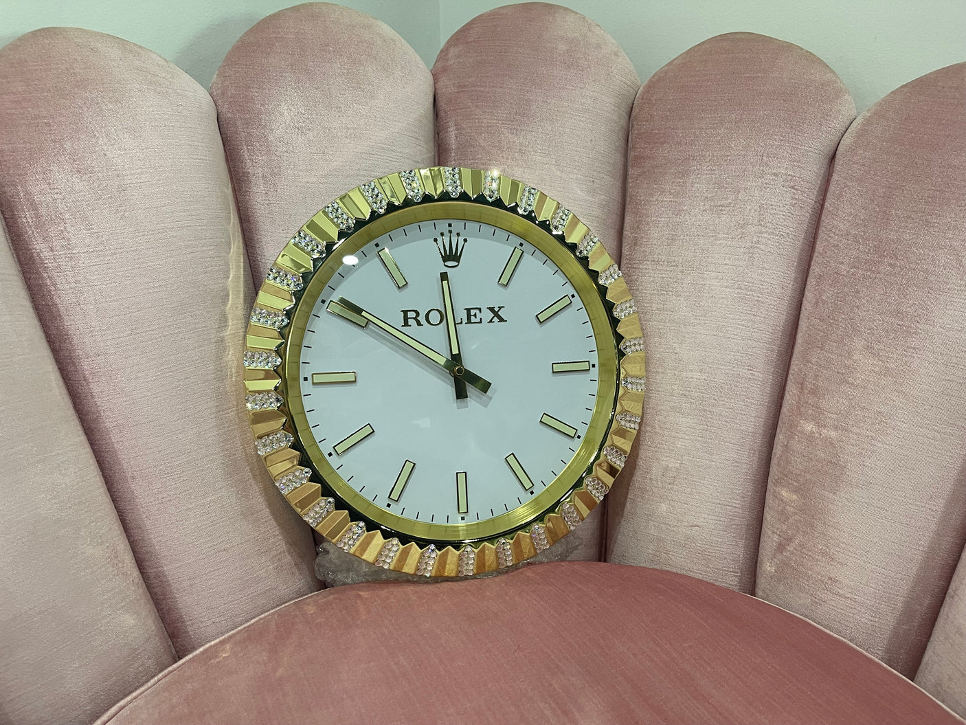 Gold Polished Minimalist Decorative Wall Clock | 35cm Quartz – Luxury Logo Style - customisable with or without Genuine Swarovski Crystal, Cocolea, , ,