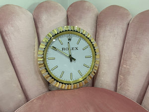 Gold Polished Minimalist Decorative Wall Clock | 35cm Quartz – Luxury Logo Style - customisable with or without Genuine Swarovski Crystal, Cocolea, , ,