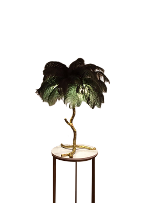 Ostro Genuine Ostrich Feather Brass Table Lamp, Cocolea, , ,