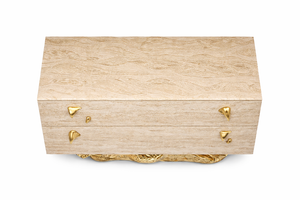 Incanto Travertine Veneer Luxury Bedside Table with Gold Leaf Detail | Designer Stone Nightstand