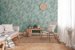 Chinoiserie Tree wallpaper in Turquoise by Natty & Polly, full pattern view