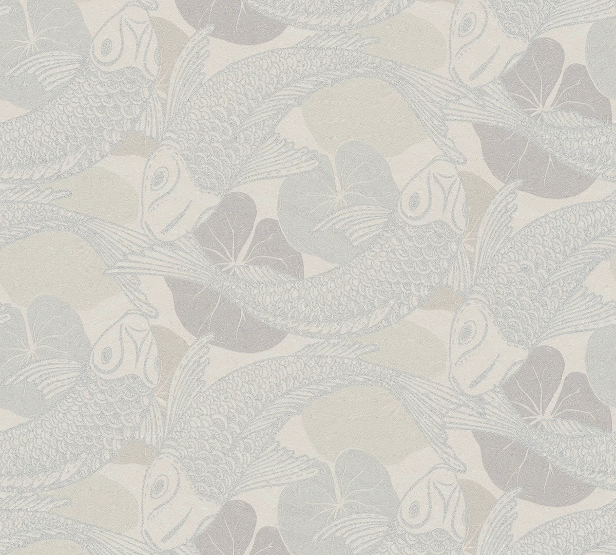 Ginza Wallpaper, Cocolea Natty & Polly, Ivory / Silver, Per roll (53 cm × 10 m),
