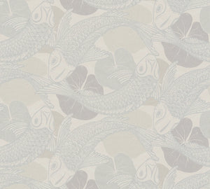 Ginza Wallpaper, Cocolea Natty & Polly, Ivory / Silver, Per roll (53 cm × 10 m),