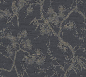 Mio wallpaper in Black by Natty & Polly, styled in an interior