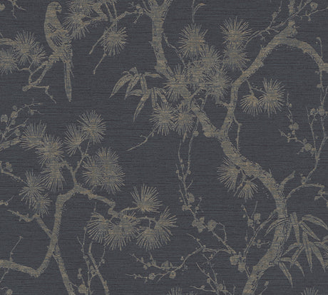 Mio wallpaper in Black by Natty & Polly, styled in an interior