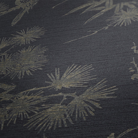 Mio wallpaper in Black by Natty & Polly, styled in an interior