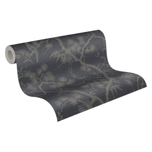 Mio wallpaper in Black by Natty & Polly, full pattern view