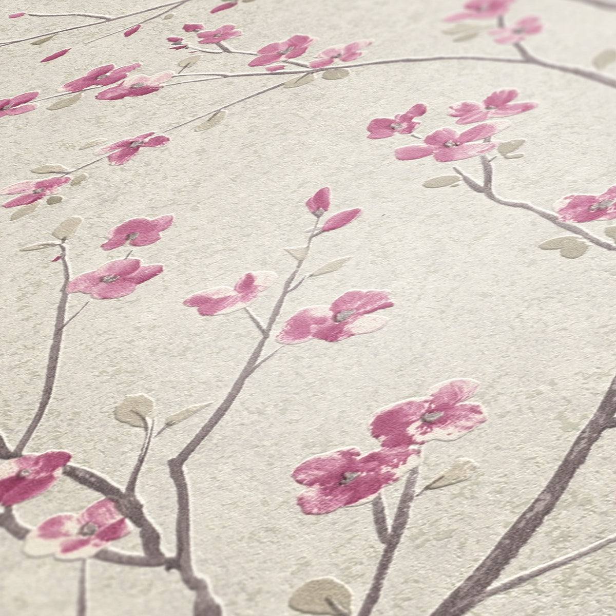 Cherry Tree wallpaper in White / Pink by Natty & Polly, styled in an interior
