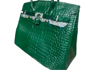 Emerald Green Birkin 40 Brass & Swarovski Handbag Sculpture, Cocolea, , ,