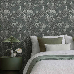 Phasianus Wallpaper, Cocolea Natty & Polly, Dark Grey, Per roll (53 cm × 10 m),