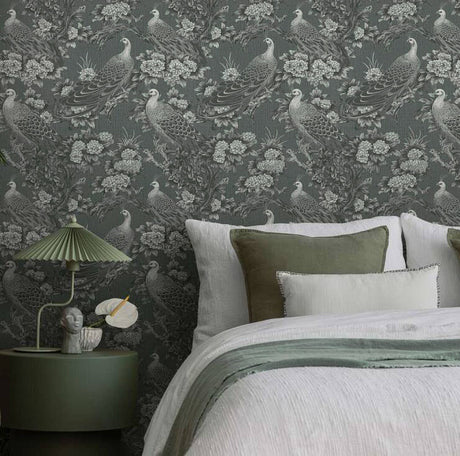 Phasianus Wallpaper, Cocolea Natty & Polly, Dark Grey, Per roll (53 cm × 10 m),