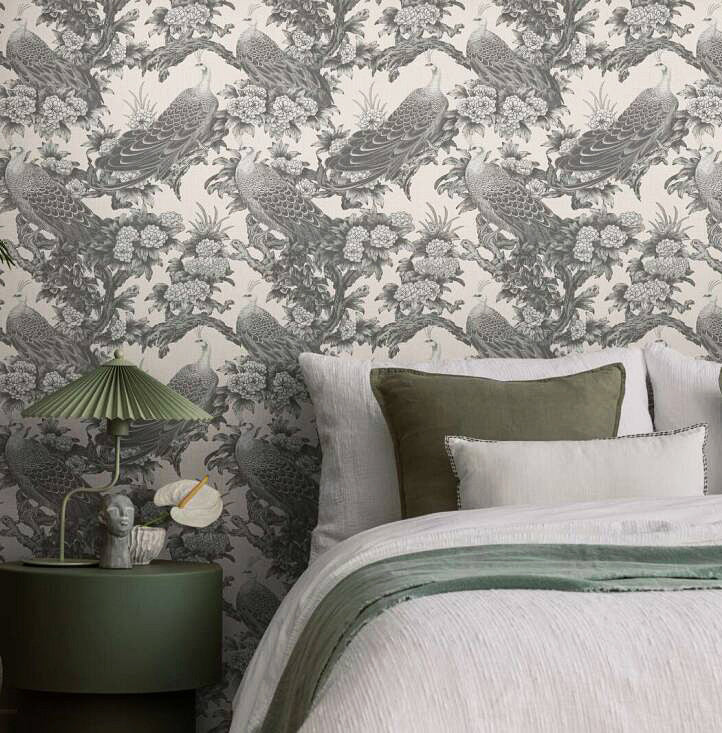 Phasianus Wallpaper, Cocolea Natty & Polly, Monochrome, Per roll (53 cm × 10 m),