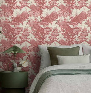 Phasianus Wallpaper, Cocolea Natty & Polly, Crimson, Per roll (53 cm × 10 m),