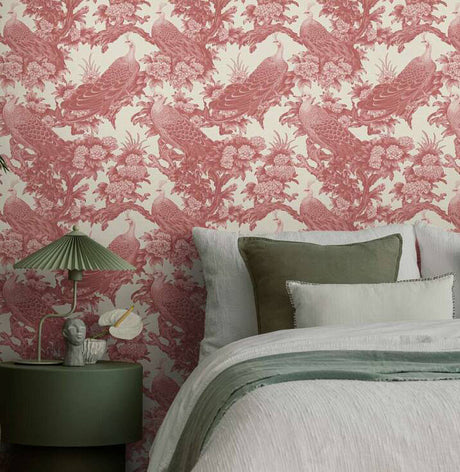 Phasianus Wallpaper, Cocolea Natty & Polly, Crimson, Per roll (53 cm × 10 m),