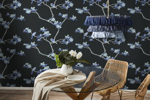Azalea wallpaper by Natty & Polly, styled in a dining room