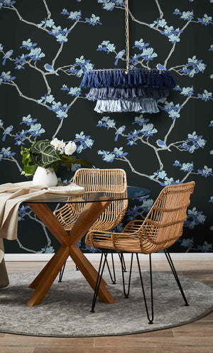 Azalea wallpaper by Natty & Polly, styled in a dining room