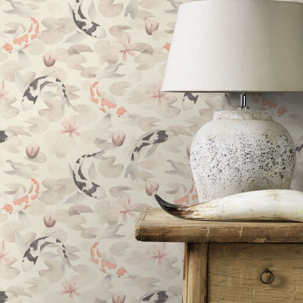 Koi Wallpaper in Beige, Cocolea Natty & Polly, Per roll (53 cm × 10 m), ,