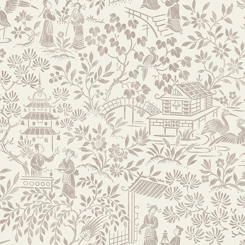 Oriental Garden Wallpaper in Cream & Brown, Cocolea Natty & Polly, , ,